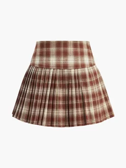 High-Waist Checked Pleated Skirt