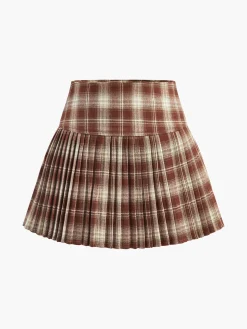 High-Waist Checked Pleated Skirt