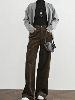High-Waist Corduroy Draped Pants