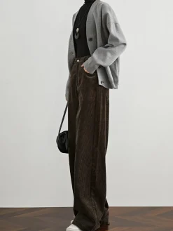 High-Waist Corduroy Draped Pants