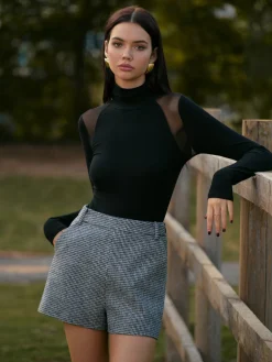 High-Waist Houndstooth Tweed Shorts