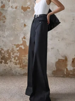 High-Waist Piping Bell Pants Without Belt