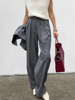 High-Waist Pleated Thin Pants