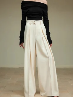 High-Waist Pleated Wide-Leg Pants