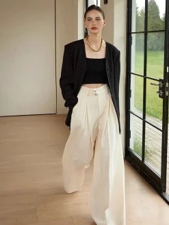 High-Waist Pleated Wide-Leg Pants