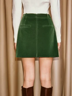 High-Waist Pockets Velvet Mini Skirt