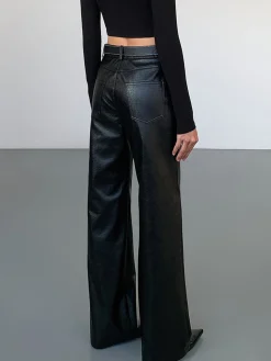 High-Waist PU Leather Pants Without Belt