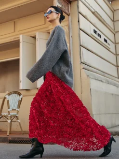 High-Waist Rosette Skirt