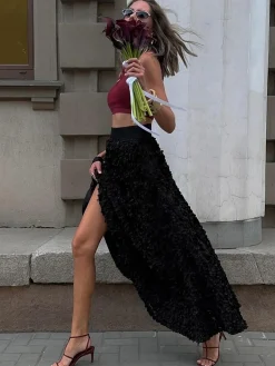 High-Waist Rosette Skirt