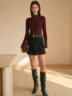 High-Waist Slit A-Line Skirt Without Belt