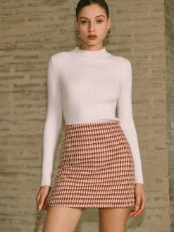 High-Waist Textured A-Line Zipper Skirt