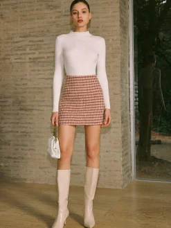 High-Waist Textured A-Line Zipper Skirt