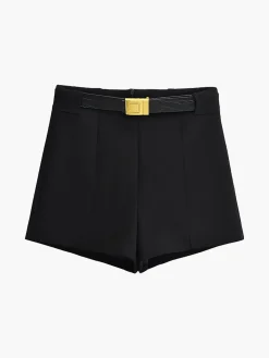 Hig-Waist Zipper Jersey Shorts With Belt