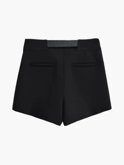Hig-Waist Zipper Jersey Shorts With Belt