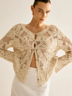 Hollow Button Plisse Cardigan