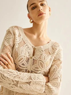 Hollow Button Plisse Cardigan