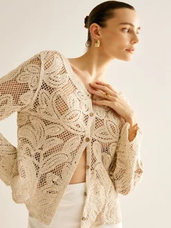 Hollow Button Plisse Cardigan