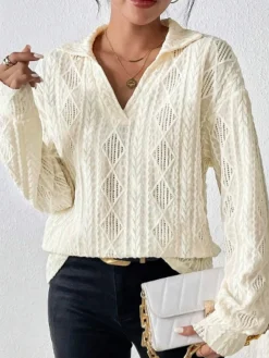 Hollow Crochet Polo Shirt