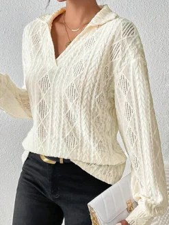 Hollow Crochet Polo Shirt