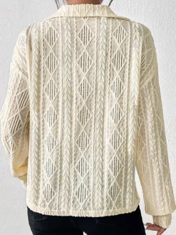 Hollow Crochet Polo Shirt