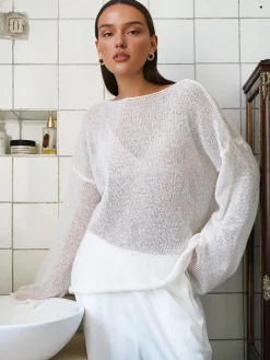 Hollow Draped Snug Knit Top