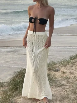 Hollow Out Drawstring Maxi Sweater Skirt