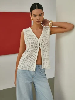 Hollow Sleeveless Knit Cardigan