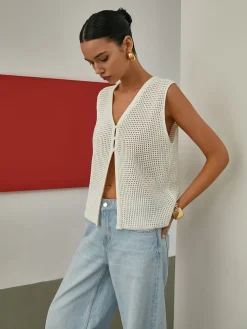 Hollow Sleeveless Knit Cardigan