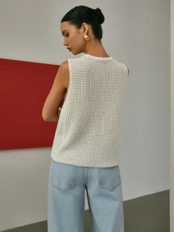 Hollow Sleeveless Knit Cardigan