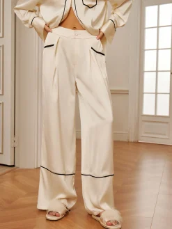 Home Satin Piping Wide-Leg Pants