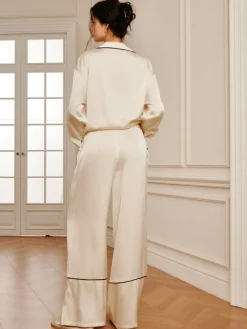 Home Satin Piping Wide-Leg Pants