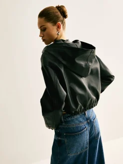 Hooded PU Leather Crop Jacket
