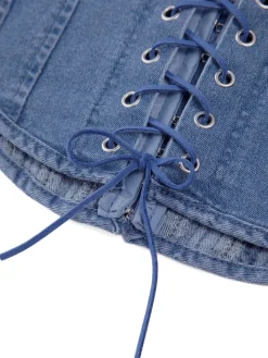 Hook-and-Eye Tie Back Tube Denim Top