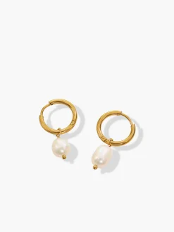 Hoop-Ring Pearl Drop Earrings