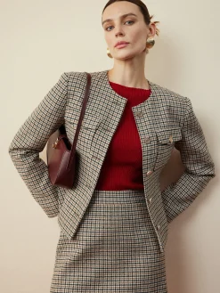Houndstooth Button Short Blazer