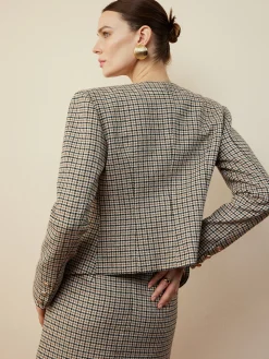 Houndstooth Button Short Blazer