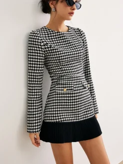Houndstooth Panel Short Dress
