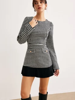 Houndstooth Panel Short Dress