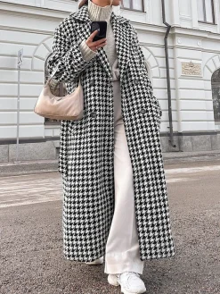 Houndstooth Tweed Trench Coat