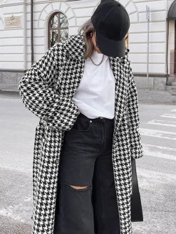 Houndstooth Tweed Trench Coat