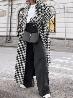 Houndstooth Tweed Trench Coat