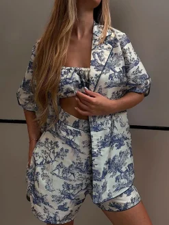 Ink Printed Three Piece Shorts Set