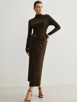 Irregular Metal-Ring Slit Pleated Dress