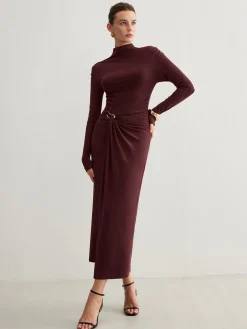 Irregular Metal-Ring Slit Pleated Dress