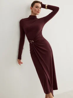 Irregular Metal-Ring Slit Pleated Dress