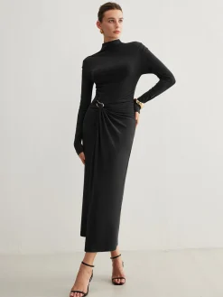 Irregular Metal-Ring Slit Pleated Dress