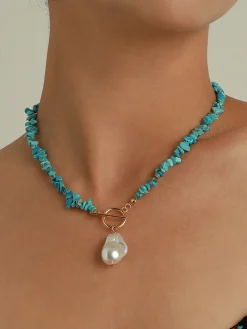 Irregular Pearl Green Turquoise Necklace