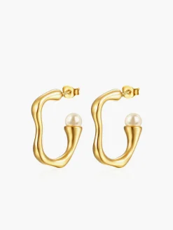 Irregular Pearl Hoop Earrings
