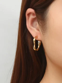 Irregular Pearl Hoop Earrings