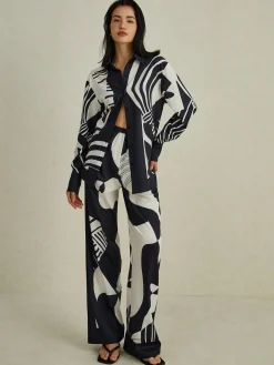 Irregular Print Wide Leg Pants Set